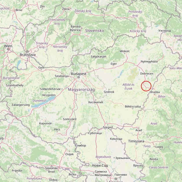 A Berettyóújfalu település helye Magyarországon térkép