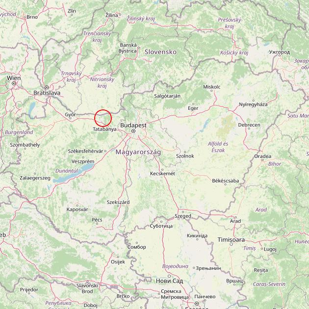 A Tata település helye Magyarországon térkép