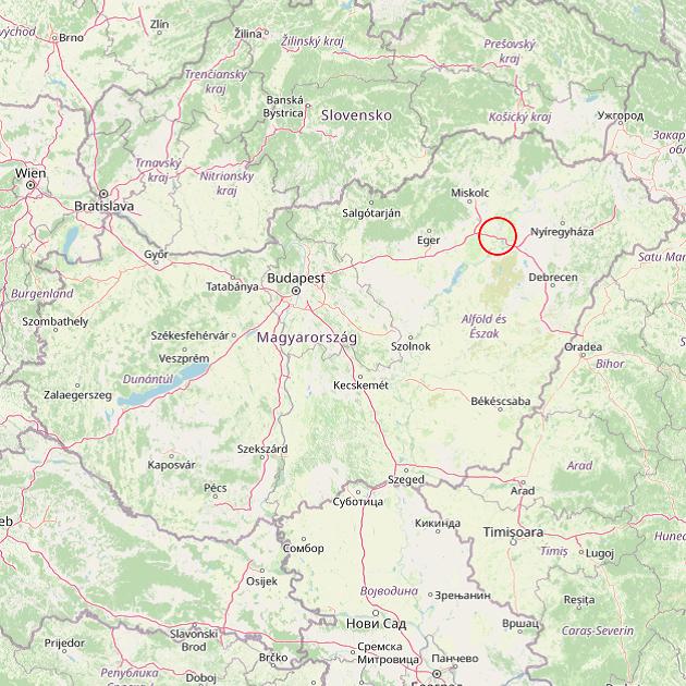 A Tiszatarján település helye Magyarországon térkép