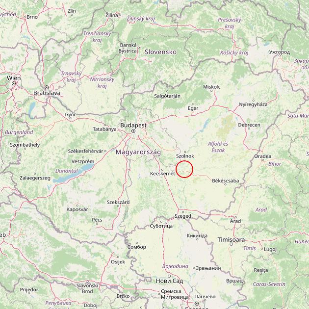 A Tiszakürt település helye Magyarországon térkép