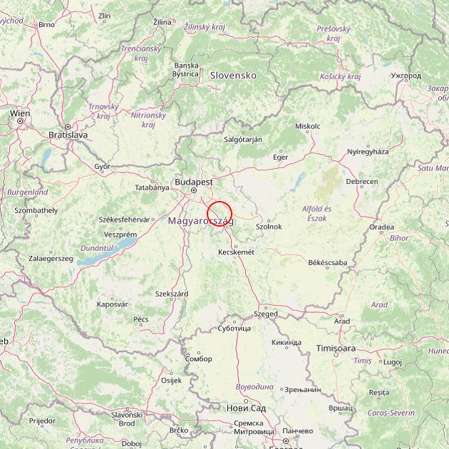 A Újhartyán település helye Magyarországon térkép