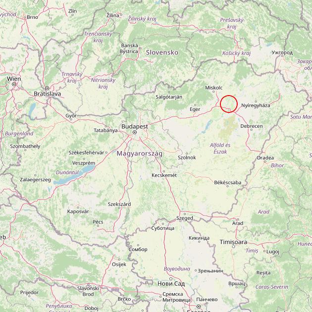 A Tiszapalkonya település helye Magyarországon térkép